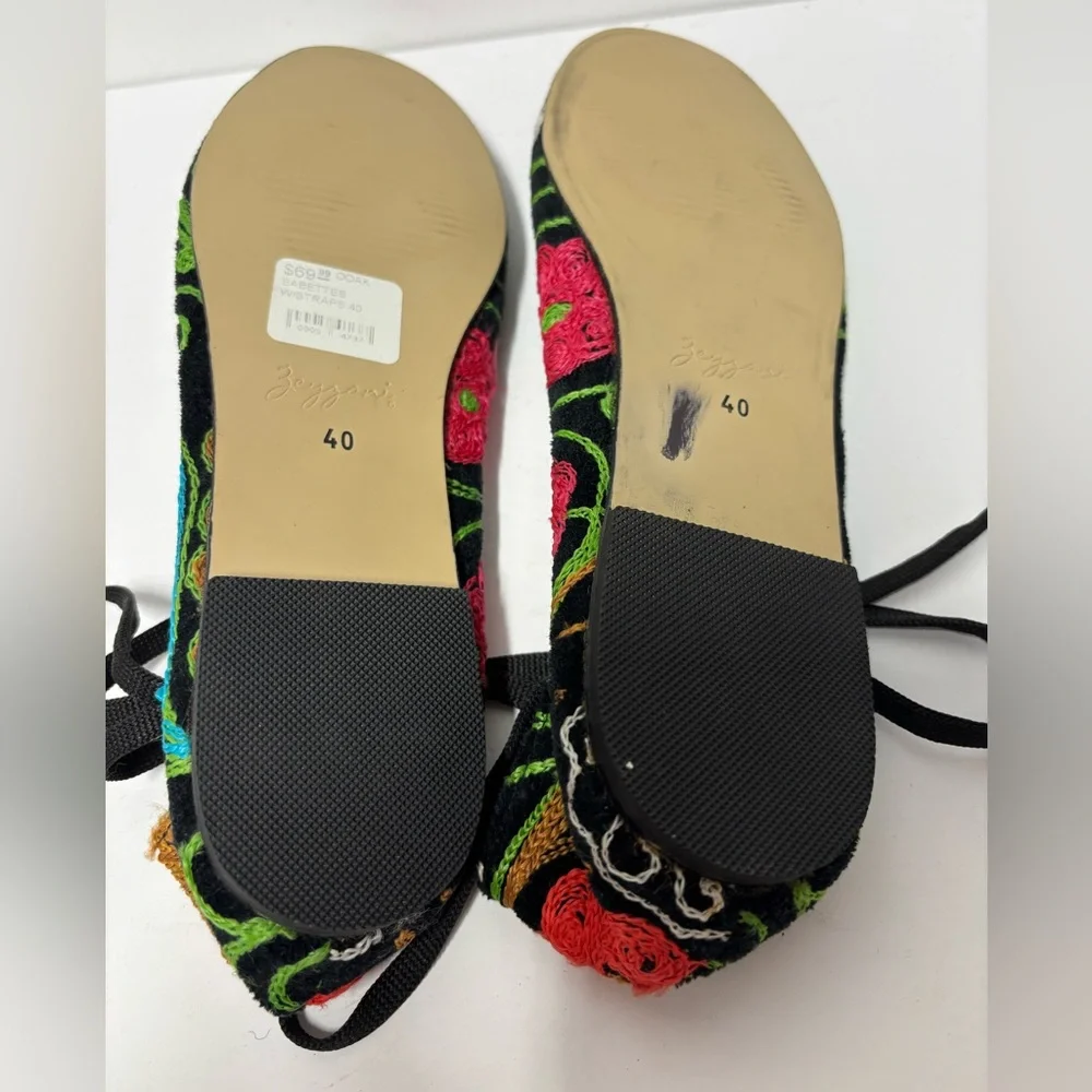 ZEYZANI Black Multicolored Lace Up Babettes Ballet Flats Women’s Size 9-9 1/2